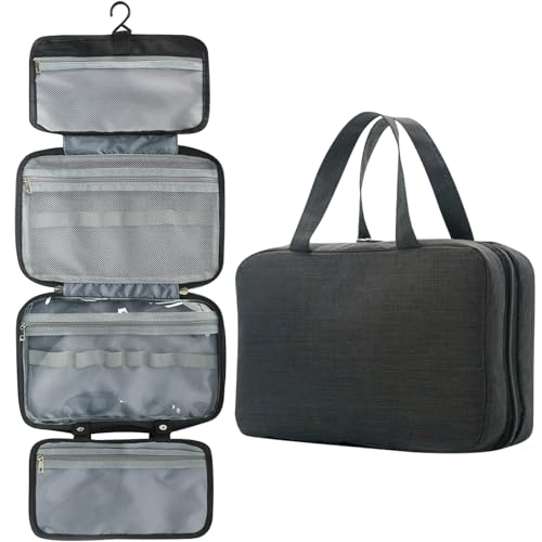 JSTHHTT Hängender Kulturbeutel, Kulturtasche Zum Aufhängen, Reise Kulturbeutel fur Damen/Herren, Faltbare Kulturtasche zum Aufhängen mit 4 Fächern, Kosmetiktasche mit 360° Drehbare Haken von JSTHHTT