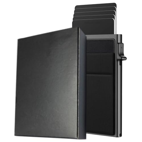 JSTHHTT Kreditkartenetui Geldbörse Herren, Kreditkartenetui mit Münzfach, Kartenhalter mit RFID Schutz, Mini Kartenhalter mit Geldtasche, Minimalist Wallet Card Holder, Pop Up Lockcard Wallet von JSTHHTT