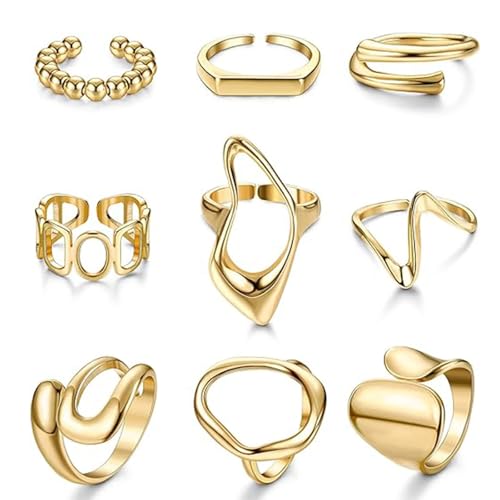 JSTHHTT Ringe Frauen Set Gold, Ringe Damen Gold, Einfaches Stapelbarer Midi Daumen Finger ringe gold, Fingerringe Knoten Wellen Stapelbar Statement Modeschmuck Set für Damen Mädchen 9PCS JSTHHTT Ringe Frauen Set Gold, Ringe Damen Gold, Einfaches Stapelbarer Midi Daumen Finger ringe gold, Fingerringe Knoten Wellen Stapelbar Statement Modeschmuck Set für Damen Mädchen 9PCS von JSTHHTT