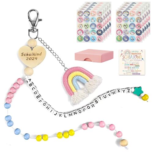 JSTHHTT Schultüte Mädchen, Rechenkette Schultüte Füllung Schulkind Einschulung Geschenk Mädchen Rosa Rechenkette 2024 Glücksbringer Schulanfang Geschenke mit Grußkarte Geschenkbox Personalisiert von JSTHHTT