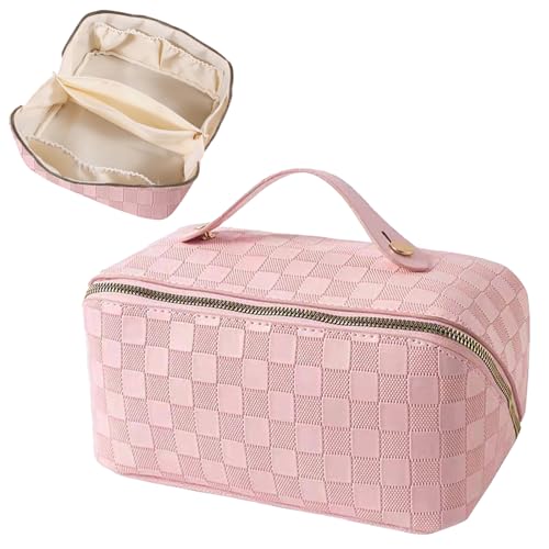 JSTHHTT Tragbare Kosmetiktasche Damen, Schminktasche, Große Kapazität Reise Make up Tasche, Reise Makeup Bag Aesthetic mit Griff, für Reise Schlafzimmer und Andere Anlässe (Rosa) von JSTHHTT