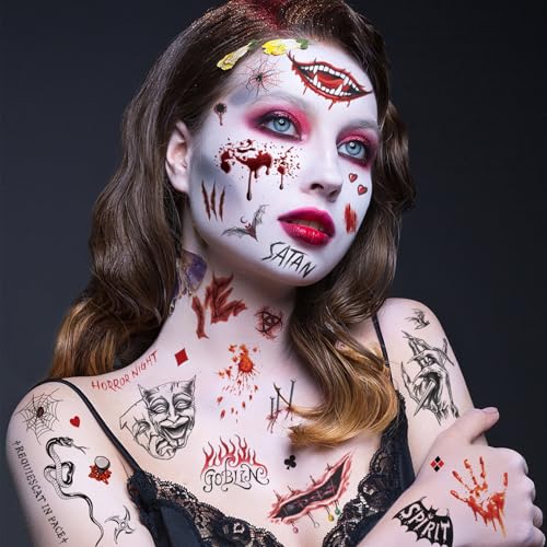 Halloween Tattoo,Halloween Temporäre Tattoos,10 Blätter Halloween Tattoo Gesicht Narben Wunden Sticker Wasserdicht mit Gefälschten Scab Vampir Cosplay Party Zombie Makeup Accessoires Dekorationen Set Halloween Tattoo,Halloween Temporäre Tattoos,10 Blätter Halloween Tattoo Gesicht Narben Wunden Sticker Wasserdicht mit Gefälschten Scab Vampir Cosplay Party Zombie Makeup Accessoires Dekorationen Set von JSUEU