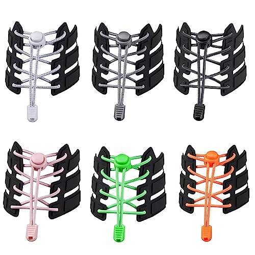 JSUOEO 6 Paar Schnürsenkel Ohne Binden, Elastische Schnürsenkel mit Schnellverschluss Schnellschnürsystem Sport Gummischnürsenkel für Kinder, Senioren und Läufer von JSUOEO