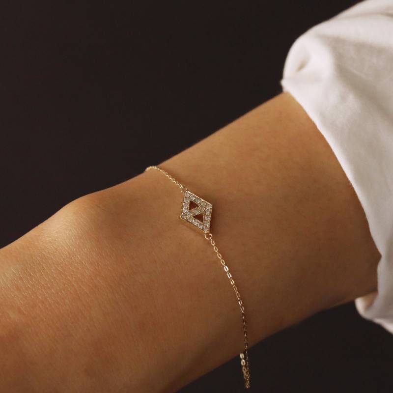 Diamant Armband, Hex Hexagon 14K Solid Gold Minimalist Armband von JSVConcepts