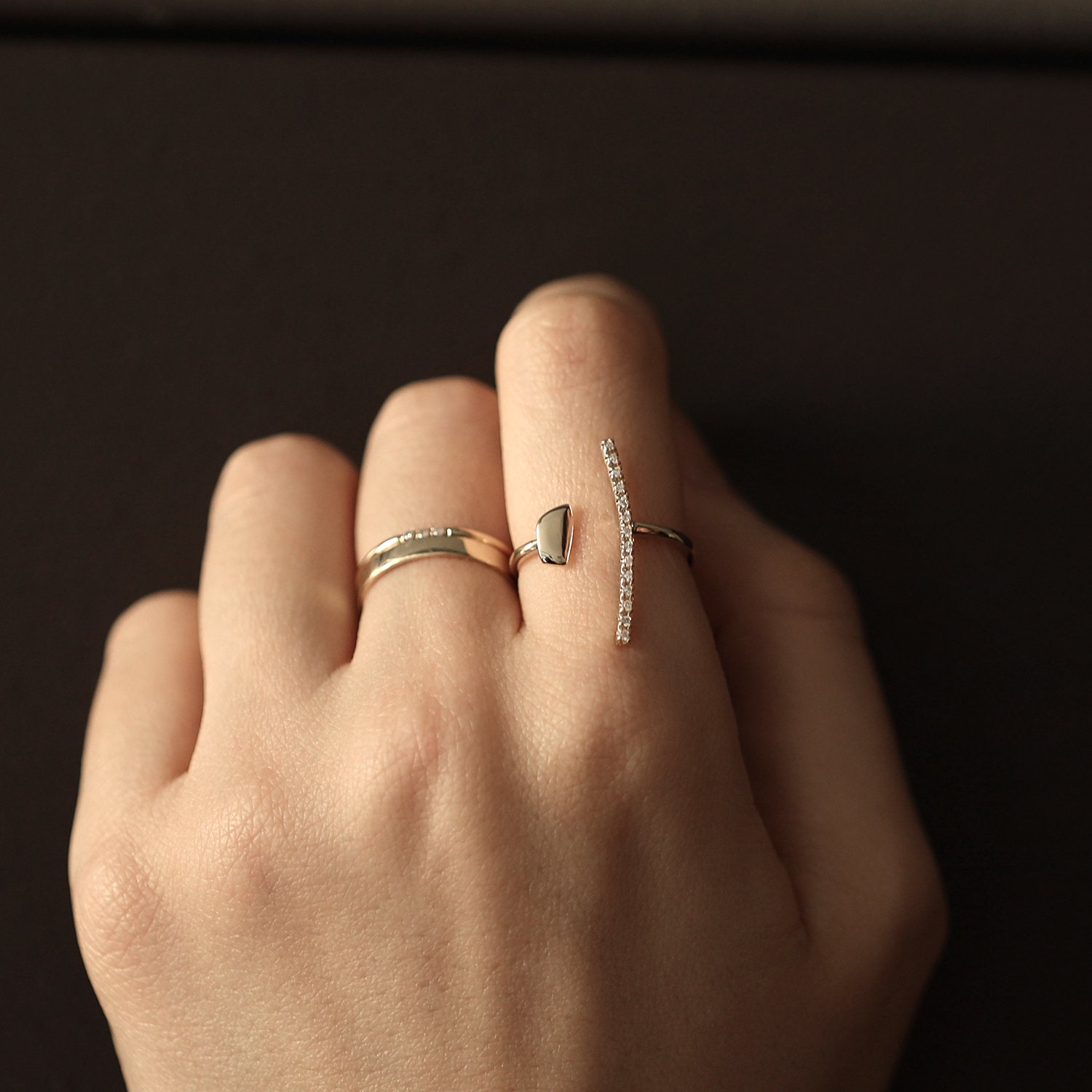 Einzigartige Diamant Set Offener Ring 14K Solid Gold Party von JSVConcepts