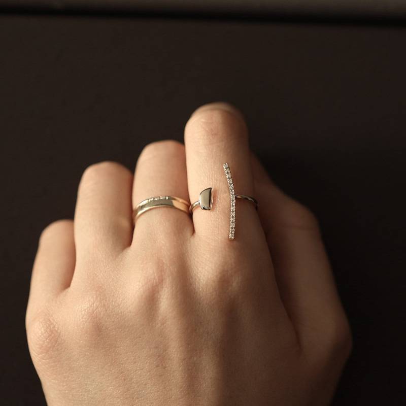 Einzigartige Diamant Set Offener Ring 14K Solid Gold Party von JSVConcepts