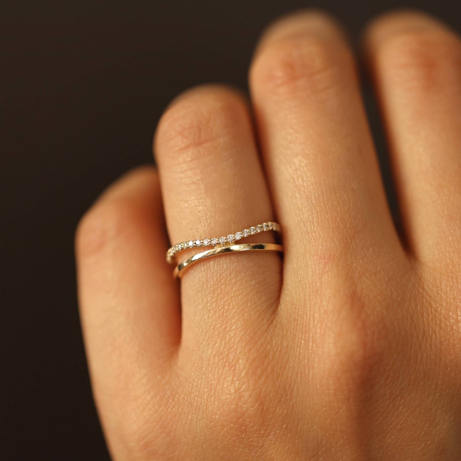 Halbe Ewigkeit Diamant Doppelband, 14K Gold Ring, Goldring, Einzigartiger Ehering, Verlobungsring von JSVConcepts