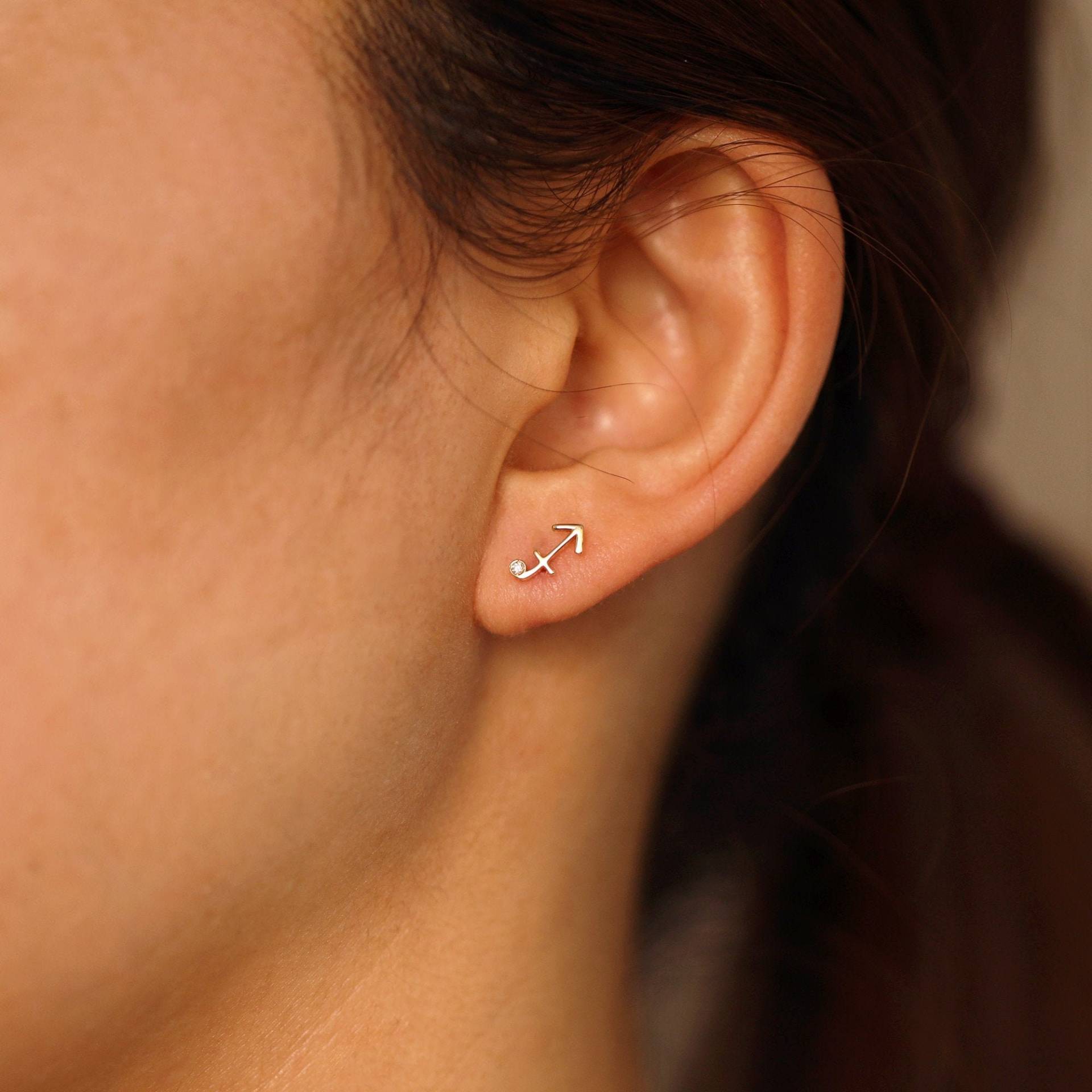 Schütze Sternzeichen Diamant Ohrring, Ohrstecker 14K Horoskop Konstellation Schmuck, Einzelstück von JSVConcepts