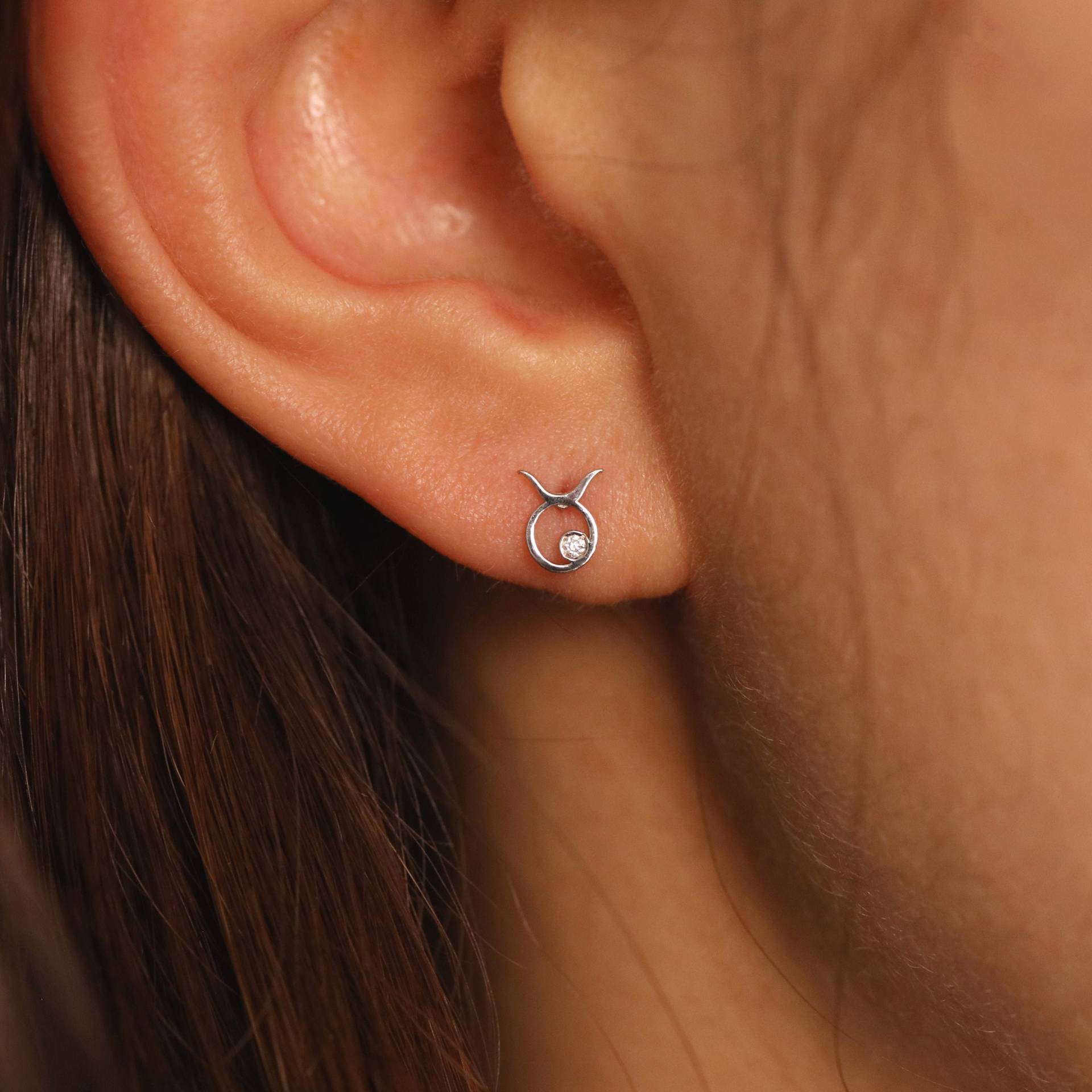 Taurus Sternzeichen Diamant Ohrring, Bolzenohrring, Diamantohrring, 14K Horoskop Constellation Schmuck, Einzelstück von JSVConcepts