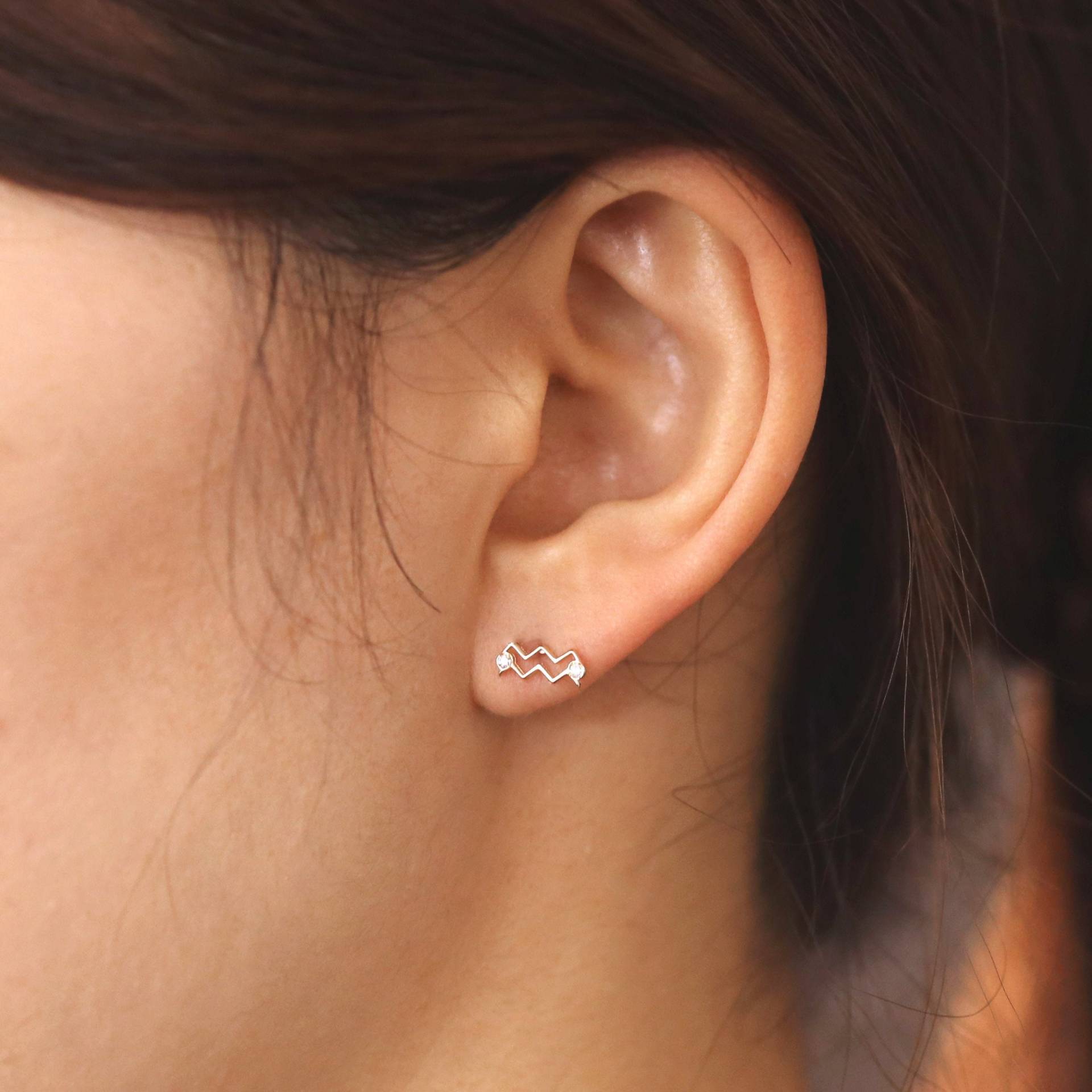 Wassermann Sternzeichen Diamant Ohrring, Ohrstecker, 14K Gold Horoskop Schmuck, Einzelstück von JSVConcepts