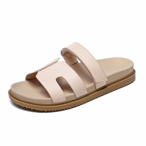 JSWEI Damen Slide Sandal Open Toe Fußbett Sandalen Wildleder Leder Riemen Verstellbare Slide Pantoletten, aprikose, 40 EU JSWEI Damen Slide Sandal Open Toe Fußbett Sandalen Wildleder Leder Riemen Verstellbare Slide Pantoletten, aprikose, 40 EU von JSWEI