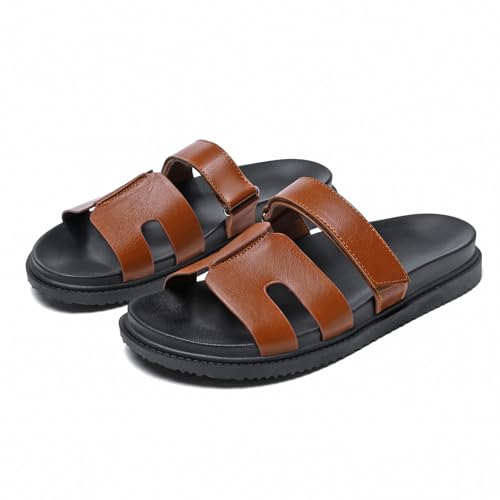 JSWEI Damen Slide Sandalen Damen Hausschuhe Schuhe rutschfest Bequem und Verstellbar Sommer mit Fußgewölbeunterstützung Indoor/Outdoor Flache Hausschuhe Strand Sandalias Para Mujer, Rotbraun, 9 X-Wide von JSWEI