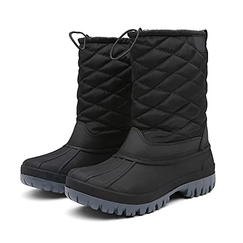 JSWEI Damen Winterstiefel - Wasserdichte und rutschfeste Schneestiefel für Damen Outdoor Warm Kunstfell Futter Breite Mid Calf Winterstiefel für Damen Schwarz, Schwarz , 39.5 EU von JSWEI