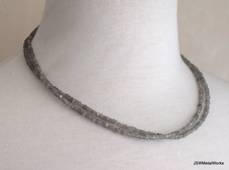 Labradorit Doppel Strang Perlen Sterling Silber Halskette, Luxe Blau Blitz Edelstein Halskette von JSWMetalWorks