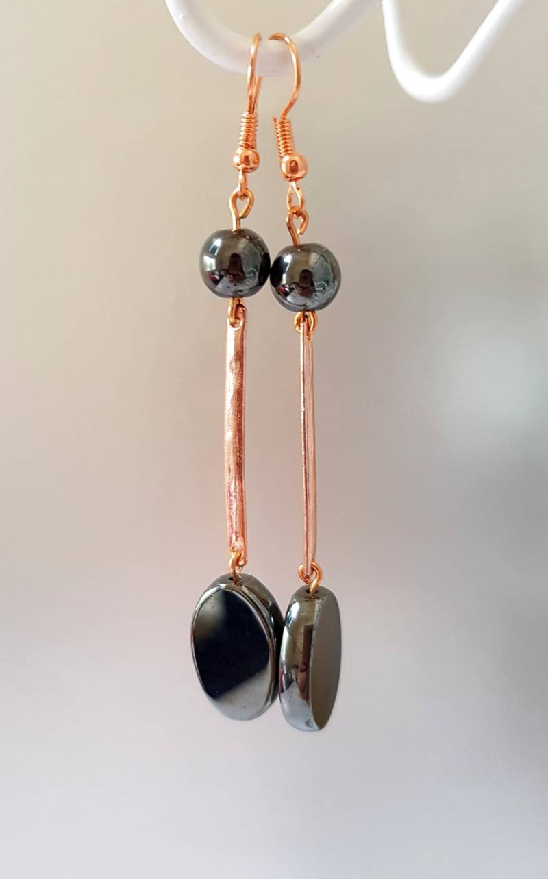 Hämatit Edelstein & Rose Gold Bar Ohrringe von JSinclairJewellery