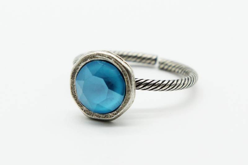 Blaue Lünette Set Swarovski Kristall Türkis Blau Stapeln Ring-Petite Ring Für Ihre - Verstellbare Ring-Kabel-Ringe Frauen von JSjewelryBoutique