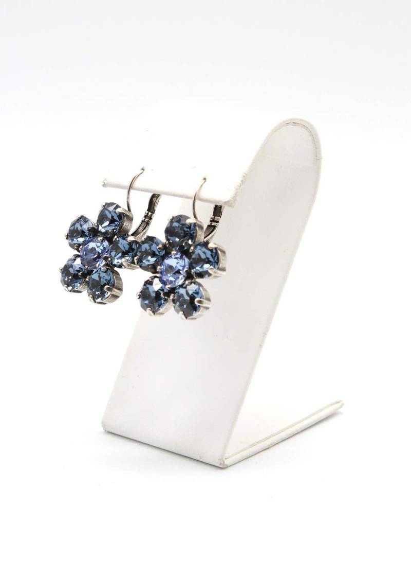 Blaue Saphir Blume Ohrringe - Swarovski Kristall Ohrhänger - Ohrringe Für Frauen-Geburtsstein Blumen von JSjewelryBoutique