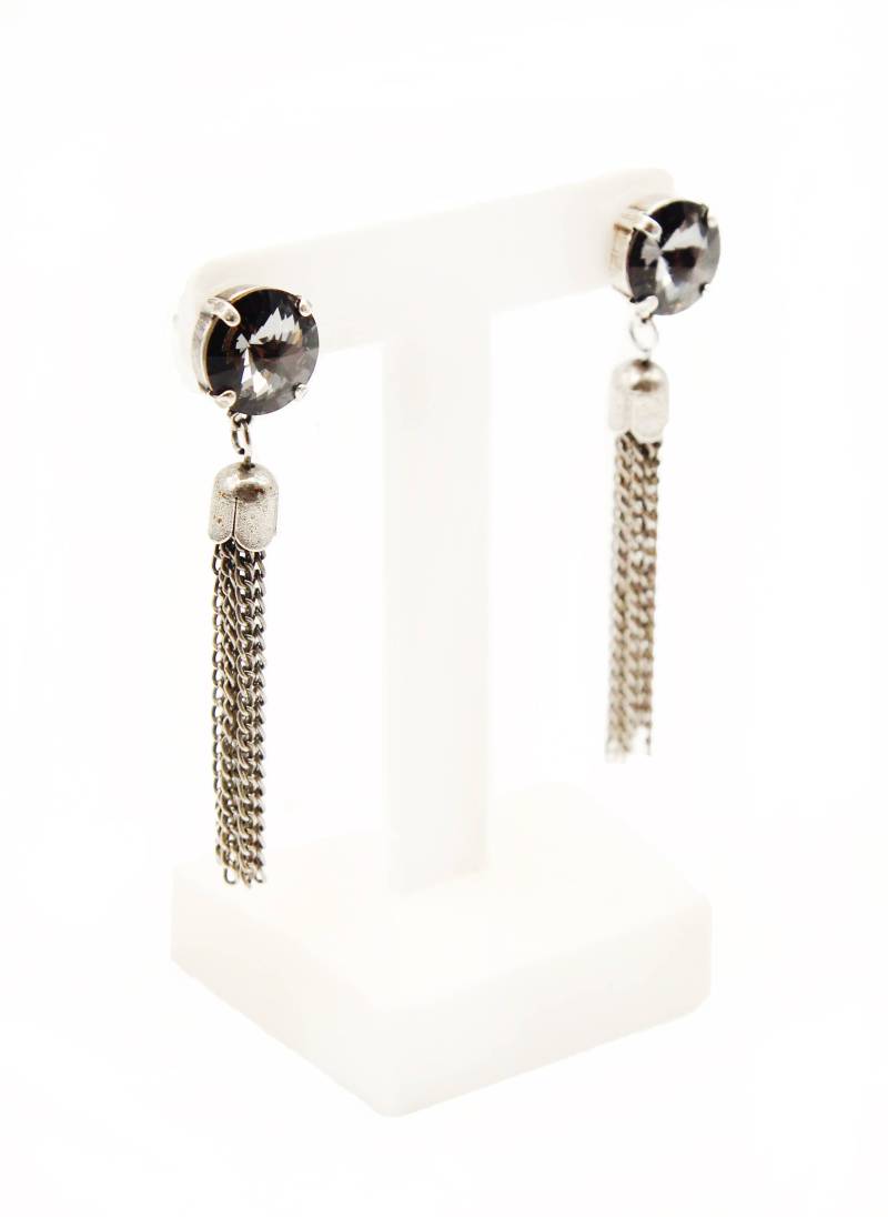 Graue Tasselohrringe - Swarovski Crystal Elements Bolzen Post Zurück von JSjewelryBoutique