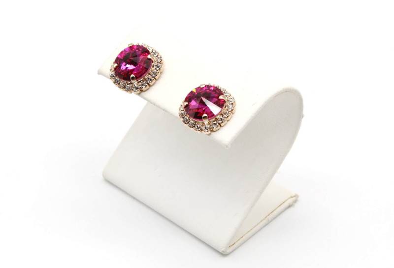 Heiße Rosa Swarovski Kristall Rose Gold Ohrstecker Statement Ohrringe von JSjewelryBoutique
