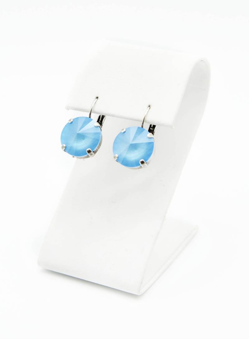 Hellblau Swarovski Kristall Leicht Baumseider Ohrringe-Silber Blau Hebel Zurück Tropfen Ohrringe von JSjewelryBoutique