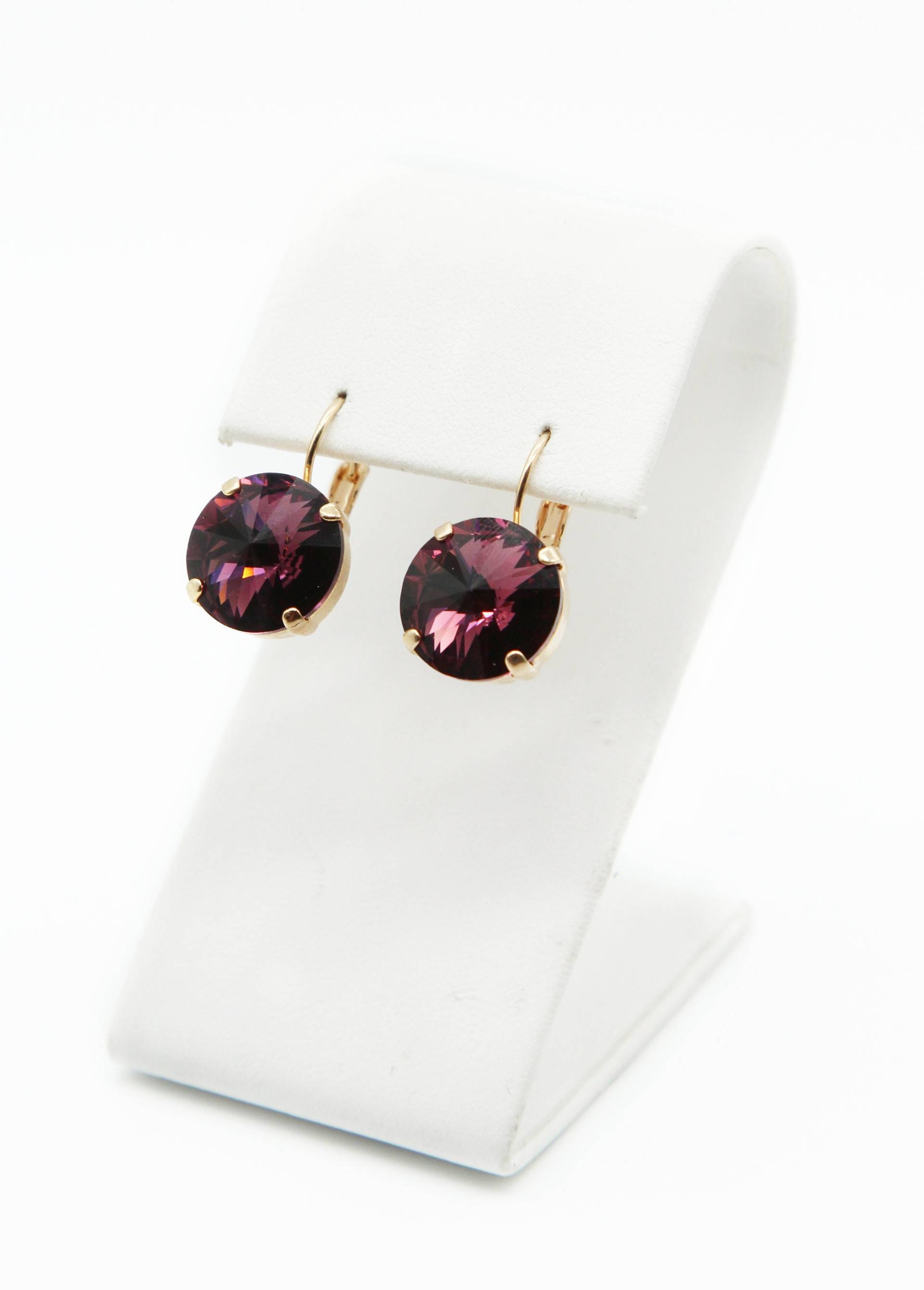 Leverback Amethyst Swarovski Kristall Tropfen Ohrringe-Rosegold Ohrringe-Lila Ohrringe von JSjewelryBoutique