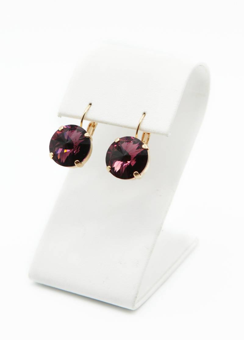 Leverback Amethyst Swarovski Kristall Tropfen Ohrringe-Rosegold Ohrringe-Lila Ohrringe von JSjewelryBoutique