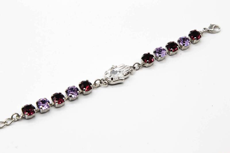 Lila Swarovski Crystal Elements Hamsa Protection Tennis Armband von JSjewelryBoutique