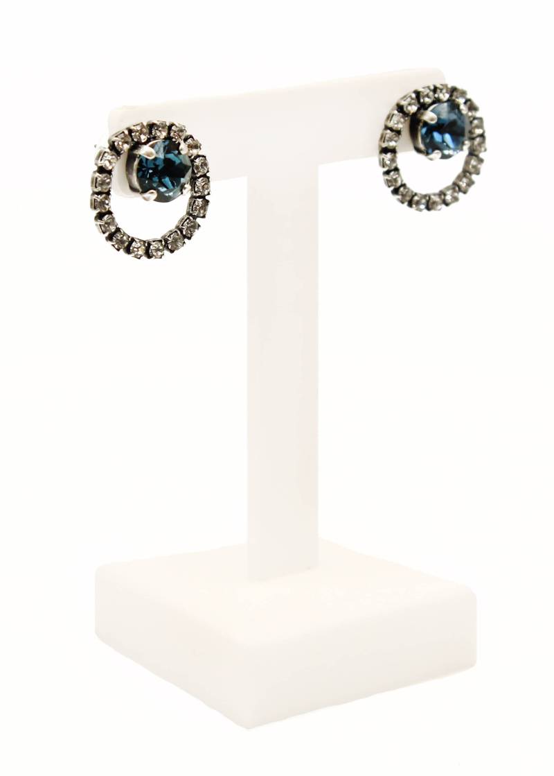 Saphir Ohrringe-Art-Deco-Ohrringe-stud Ohrringe-Blau Marine Ohrringe-Swarovski Blau Kristall Ohrringe-Offene Kreis Ohrstecker von JSjewelryBoutique