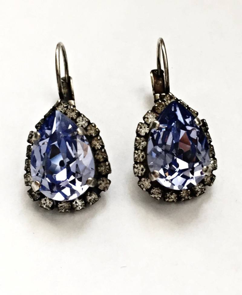 Saphir Ohrringe Geschenk-Blauer Schmuck Geschenk-Birne Form Für Frauen-Halo von JSjewelryBoutique