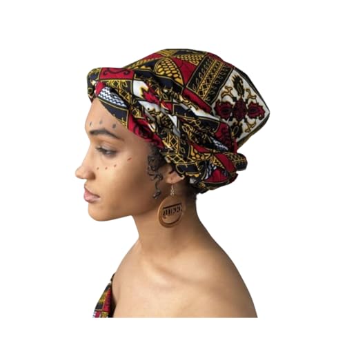 Set mit roten afrikanischen Druck-Kopfwickel und Ohrringen, handgefertigter Schal, Turban und Schal, vielseitiges Headwrap für Frauen, perfektes Geschenk für sie, mit eleganten afrikanischen Set mit roten afrikanischen Druck-Kopfwickel und Ohrringen, handgefertigter Schal, Turban und Schal, vielseitiges Headwrap für Frauen, perfektes Geschenk für sie, mit eleganten afrikanischen von JTAPHRIQUE