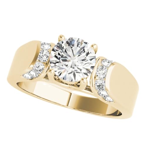 JTC LTD IGI Zertifizierter Verlobungsring mit Labordiamant | Breiter Bandring mit Seitenbesatz | 0.20–2.00 ct Mittelstein | 9K Gelbgold Ring | 0.20Kt Größe 58 von JTC LTD