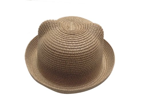 JTC Kinderhut Einfarbig Katze Ohr Mädchen Junge Melone Mütze Kalotte Strohhut 11 Farben (Dunkelbeige) von JTC