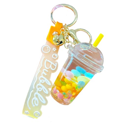 JTDZ Kreativer Milchtee-Schlüsselanhänger, Acryl, Regenbogen-Treibsand, Schlüsselanhänger, Autoschlüssel, Taschenanhänger für Frauen, gelb, One size von JTDZ
