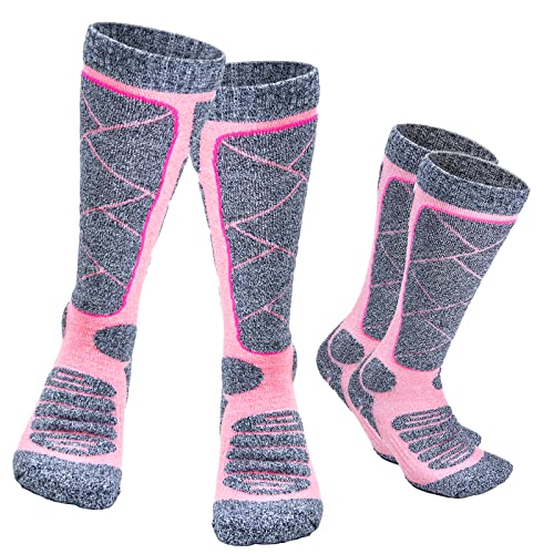 2 Paar Skisocken Herren & Damen Knie-Hochleistungs,Dicke Frottee Starker Socken für Sport Kompressions-Snowboardsocken, Kniehohe, Dicke Thermosocken für Kaltes Wetter, Atmungsaktiv, Schnell Trocknend von JTENG