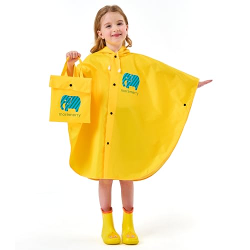 JTENG Regenponcho für Kinder - Wasserdichter Kapuzenponcho | Leicht & Kompakt für Fahrrad und Schule | Faltbarer mit Aufbewahrungstasche (Gelb, S) von JTENG