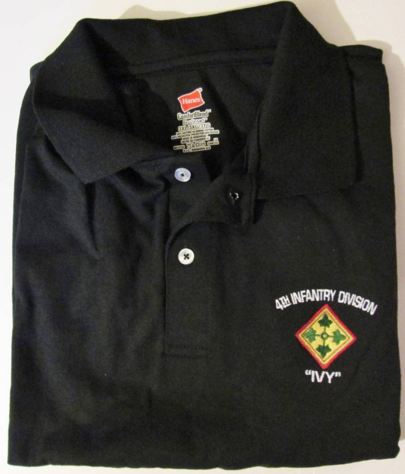 4. Infanterie-Division "Ivy Division" Emblem Bestickt Schwarz Polo-Golf-Shirt von JTKAMERICANAINC