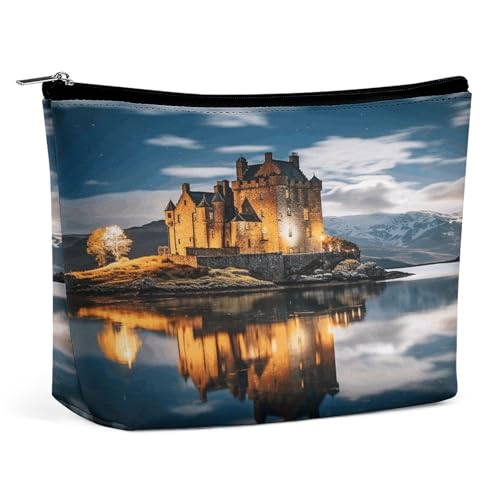 JTKBNVM A Castle by The Lake Make-up-Tasche für Damen, wasserdichte Kosmetiktasche, tragbare Reise-Kulturbeutel, Aufbewahrungstasche, große Make-up-Tasche, Hand-Make-up-Tasche für Arbeit, Stil, von JTKBNVM