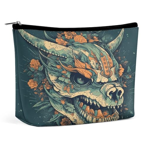 JTKBNVM Asiatischer Drachenschädel Make-up-Tasche für Damen, wasserdichte Kosmetiktasche, tragbare Reise-Kulturbeutel, Aufbewahrungstasche, große Make-up-Tasche, Hand-Make-up-Tasche für Arbeit, Stil, von JTKBNVM
