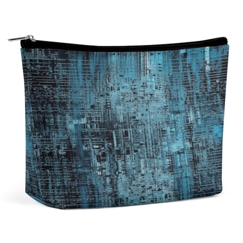 JTKBNVM Blaue und schwarze Make-up-Tasche für Damen, wasserdichte Kosmetiktasche, tragbare Reise-Kulturbeutel, Aufbewahrungstasche, große Make-up-Tasche, Hand-Make-up-Tasche für Arbeit, Stil, von JTKBNVM