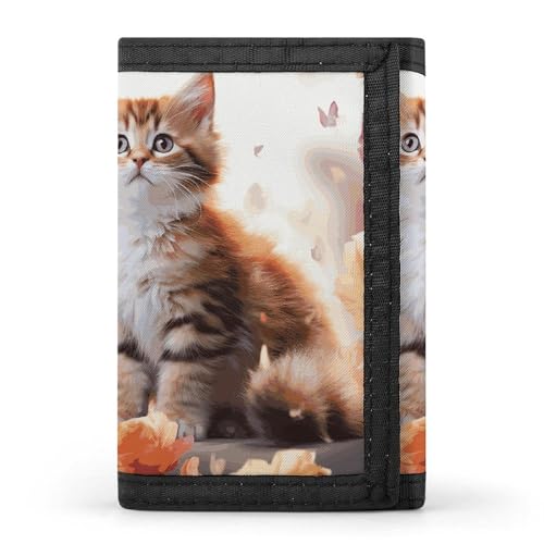 JTKBNVM Dreifach gefaltete Geldbörse mit niedlichem Kätzchen-Schmetterling-Design für Herren und Damen, schlanke Brieftasche, dreifach gefaltete Vordertasche, vielseitige Brieftaschen mit 8 von JTKBNVM