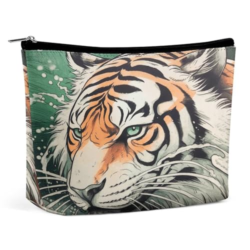 JTKBNVM Eine handgezeichnete Tiger-Make-up-Tasche für Damen, wasserdichte Kosmetiktasche, tragbare Reise-Kulturbeutel, Aufbewahrungstasche, große Make-up-Tasche, Hand-Make-up-Tasche für Arbeit, Stil, von JTKBNVM