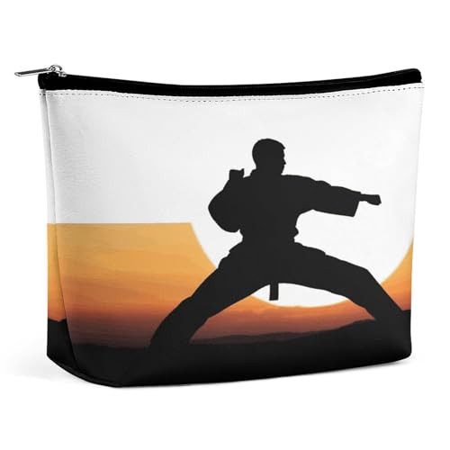 JTKBNVM Karate-Silhouette-Make-up-Tasche für Damen, wasserdichte Kosmetiktasche, tragbare Reise-Kulturbeutel, Aufbewahrungstasche, große Make-up-Tasche, Hand-Make-up-Tasche für Arbeit, Stil, von JTKBNVM