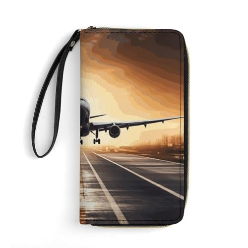 JTKBNVM Ledergeldbörse für Arbeit Rucksack Flugzeug Frauen Geldbörse Große Kapazität Reißverschluss Geldbörse Telefonhalter Clutch Reise Geldbörse Wristlet Kreditkartenhalter Stil 19,8 x 10,4 x 2,5 von JTKBNVM