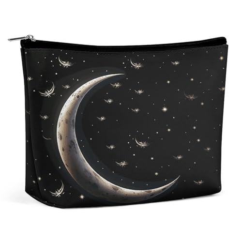 JTKBNVM Make-up-Tasche für Damen, Halbmond auf schwarzem Hintergrund, wasserdichte Kosmetiktasche, tragbare Reise-Kulturbeutel, Aufbewahrungstasche, große Make-up-Tasche, Hand-Make-up-Tasche für von JTKBNVM