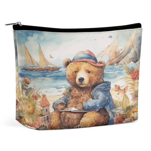 JTKBNVM Make-up-Tasche für Damen, Motiv: Bär am Strand, wasserdichte Kosmetiktasche, tragbare Reise-Kulturbeutel, Aufbewahrungstasche, große Make-up-Tasche, Hand-Make-up-Tasche für Arbeit, Stil, JTKBNVM Make-up-Tasche für Damen, Motiv: Bär am Strand, wasserdichte Kosmetiktasche, tragbare Reise-Kulturbeutel, Aufbewahrungstasche, große Make-up-Tasche, Hand-Make-up-Tasche für Arbeit, Stil, von JTKBNVM