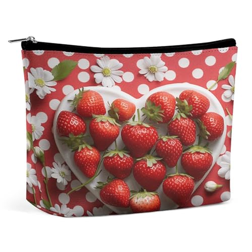 JTKBNVM Make-up-Tasche für Damen, Motiv: Teller Erdbeeren, wasserdicht, tragbar, Reise-Kulturbeutel, Aufbewahrungstasche, große Make-up-Tasche, Hand-Make-up-Tasche für Arbeit, Stil, Einheitsgröße, von JTKBNVM