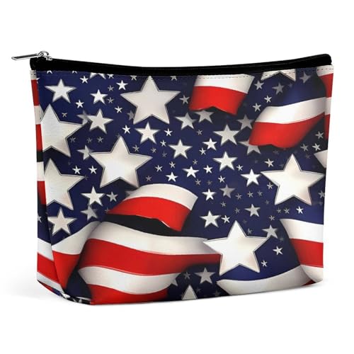 JTKBNVM Make-up-Tasche für Damen, Motiv: amerikanische Flagge, Sterne, Streifen, wasserdicht, tragbar, Reise-Kulturbeutel, Aufbewahrungstasche, große Make-up-Tasche, Hand-Make-up-Tasche für Arbeit, von JTKBNVM