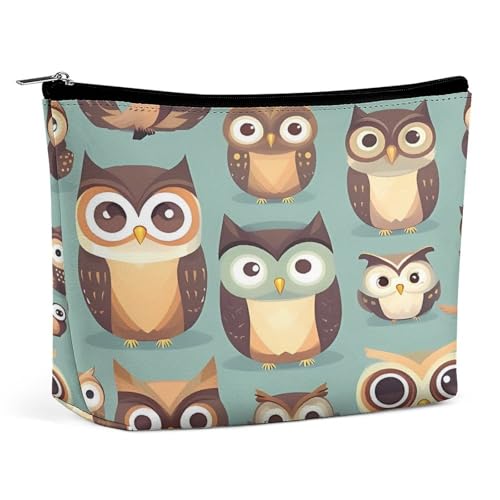JTKBNVM Make-up-Tasche mit Tier-Cartoon-Eulen, niedliche Make-up-Tasche für Damen, wasserdichte Kosmetiktasche, tragbare Reise-Kulturbeutel, Aufbewahrungstasche, große Make-up-Tasche, von JTKBNVM