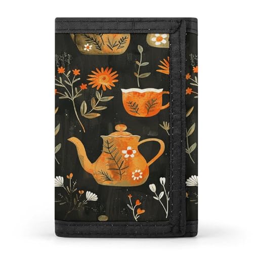 JTKBNVM Plants and Teapot Trifold Wallet Trifold Wallets for Men Women Slim Wallet Mens Wallet Trifold Front Pocket Wallet | Versatile Wallets with 8 Credit Card Holder, Style, One Size, Stil:, von JTKBNVM