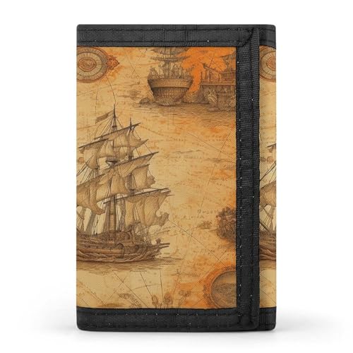JTKBNVM Ship and Compass Trifold Wallet Trifold Wallets for Men Women Slim Wallet Mens Wallet Trifold Front Pocket Wallet | Versatile Wallets with 8 Credit Card Holder, Style, One Size, Stil:, von JTKBNVM